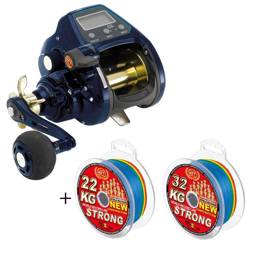 WFT SeaKing 550 PR HP LH inkl. 2 x KG Strong Schnur - Elektrorolle 260m/ 0,22mm - 4,6:1 - 570g