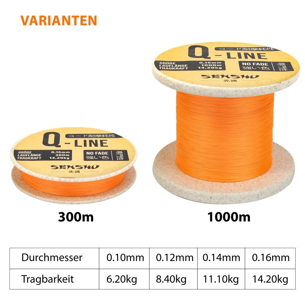 Senshu Q-Line - Geflochtene Schnur 0,16mm - orange - 300m