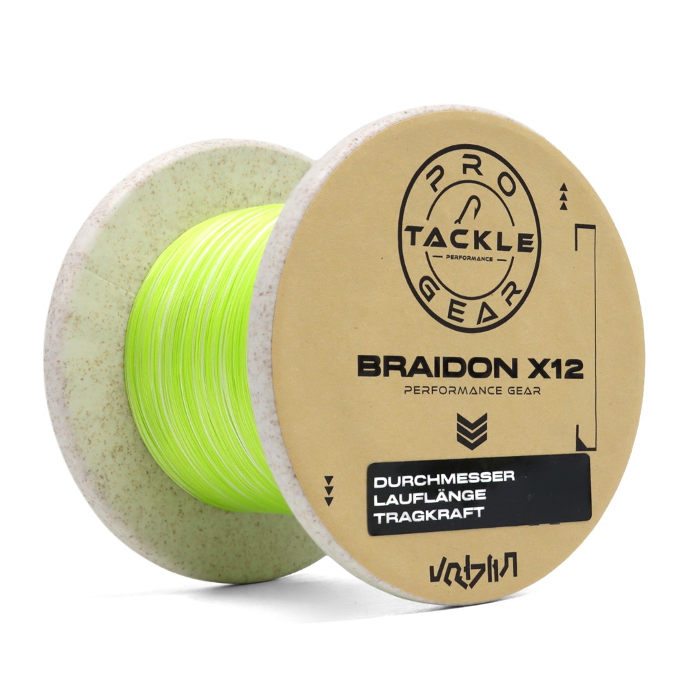 Pro Tackle BraidOn X12 - geflochtene Schnur Camo Fluo Green - 0.12mm - 9.5Kg - 10m von der Großspule