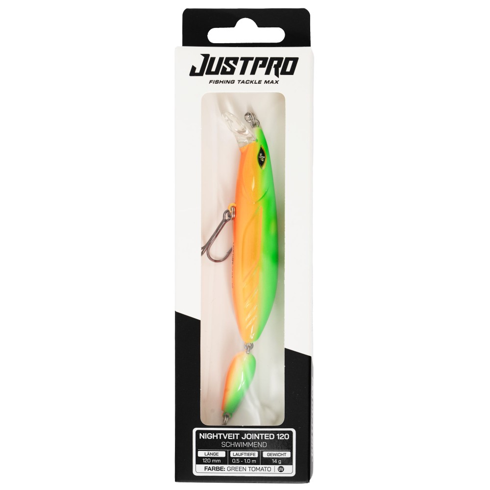 JustPro Nightveit Jointed 120 - Zanderwobbler Green Tomato - 12cm - 1 Stück