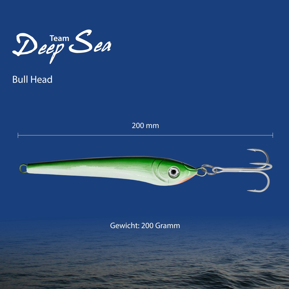 Team Deep Sea Bull Head - Pilker 200g - Sandaal Grün - 1 Stück