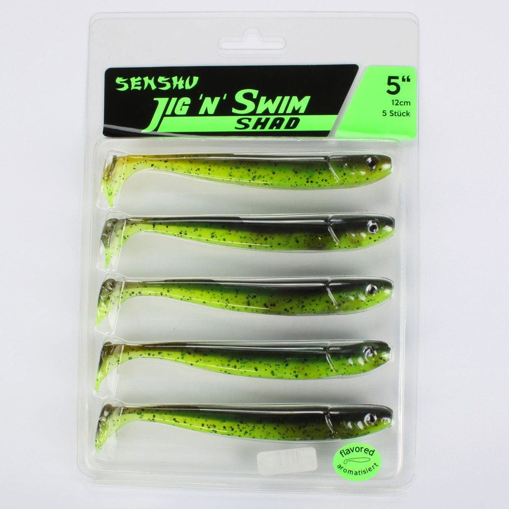 Senshu Jig 'n' Swim Shad 12cm - UV Chartreuse Brownie - 10g - 5 Stück