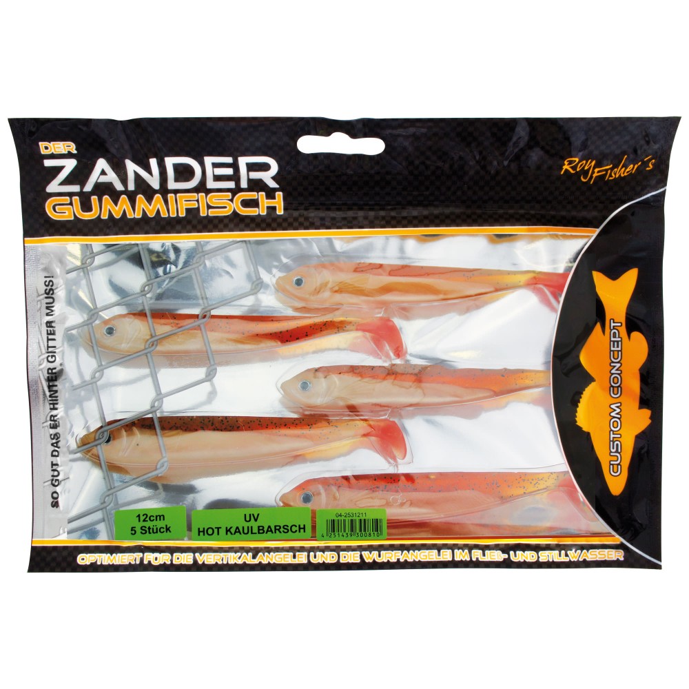 Roy Fishers Der Zander Gummifisch 12cm - UV Hot Kaulbarsch - 10g - 5 Stück