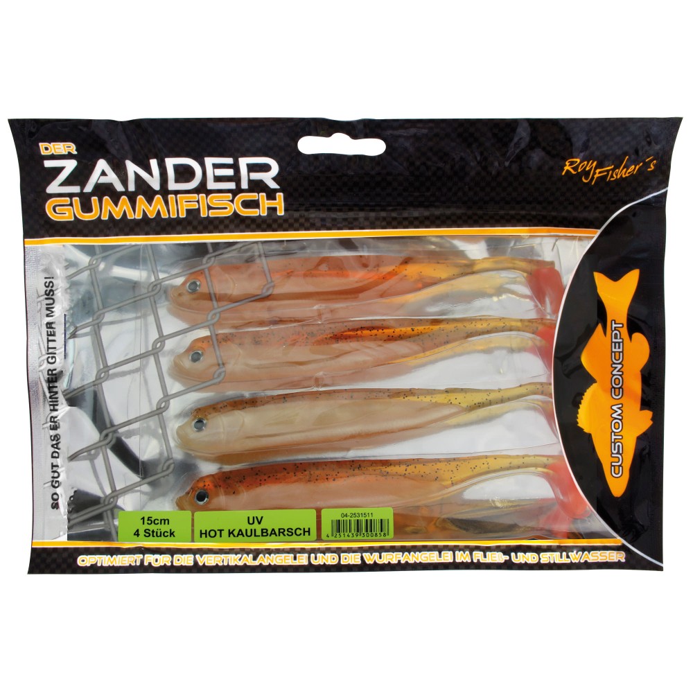 Roy Fishers Der Zander Gummifisch 15cm - UV Hot Kaulbarsch - 15g - 4 Stück