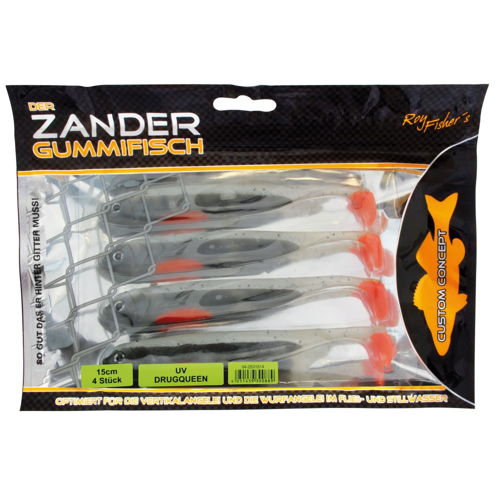 Roy Fishers Der Zander Gummifisch 15cm - UV Drugqueen - 15g - 4 Stück