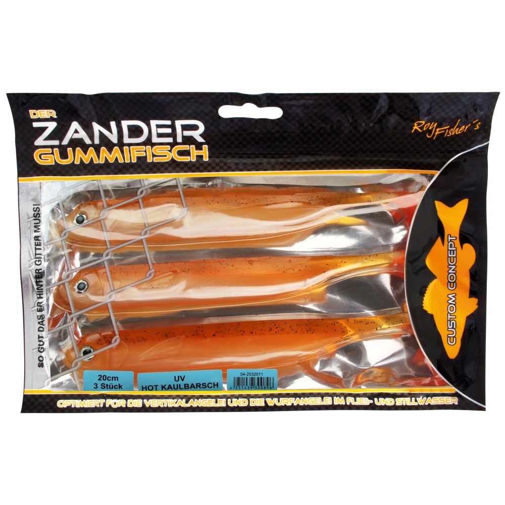 Roy Fishers Der Zander Gummifisch 20cm - UV Hot Kaulbarsch - 33g - 3 Stück