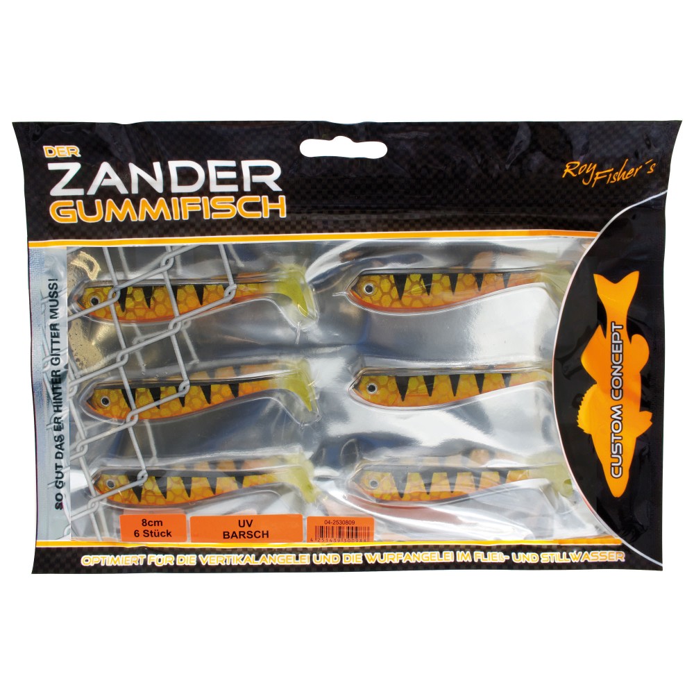 Roy Fishers Der Zander Gummifisch 8cm - UV Barsch - 6g - 6 Stück