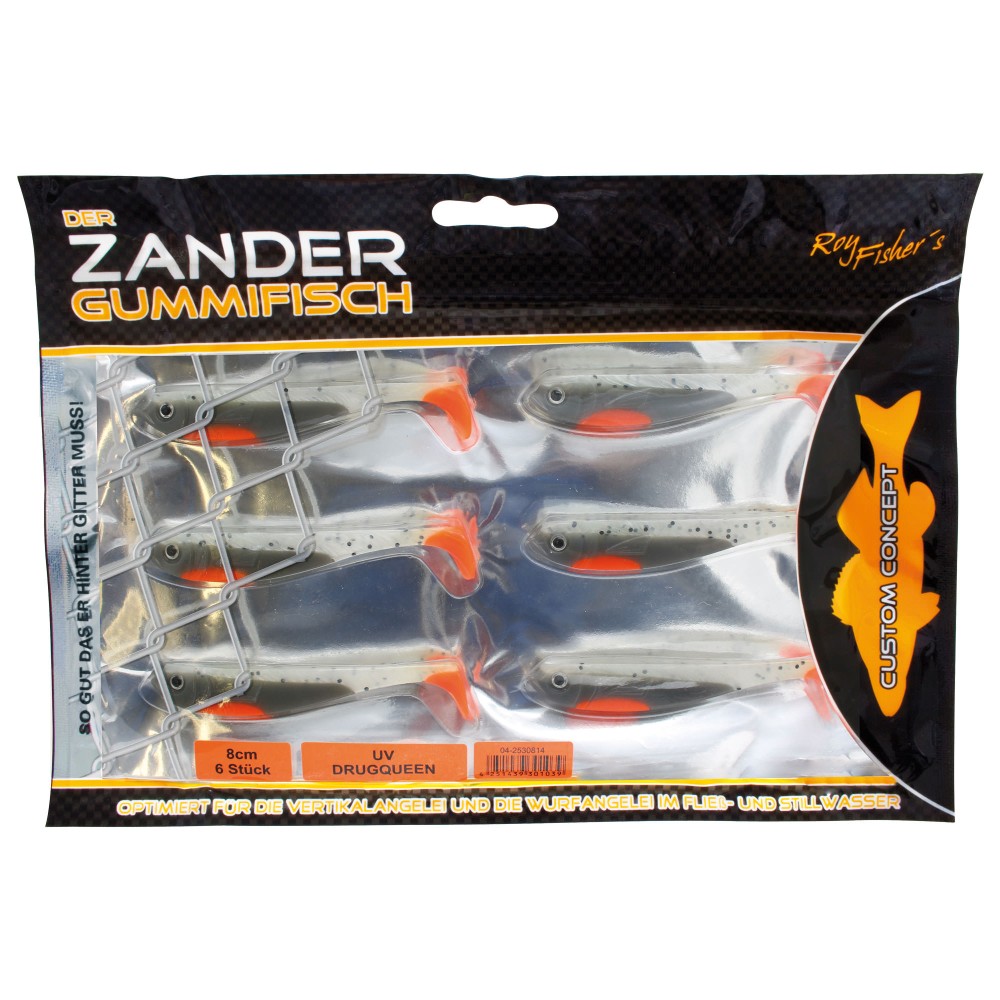 Roy Fishers Der Zander Gummifisch 8cm - UV Drugqueen - 6g - 6 Stück