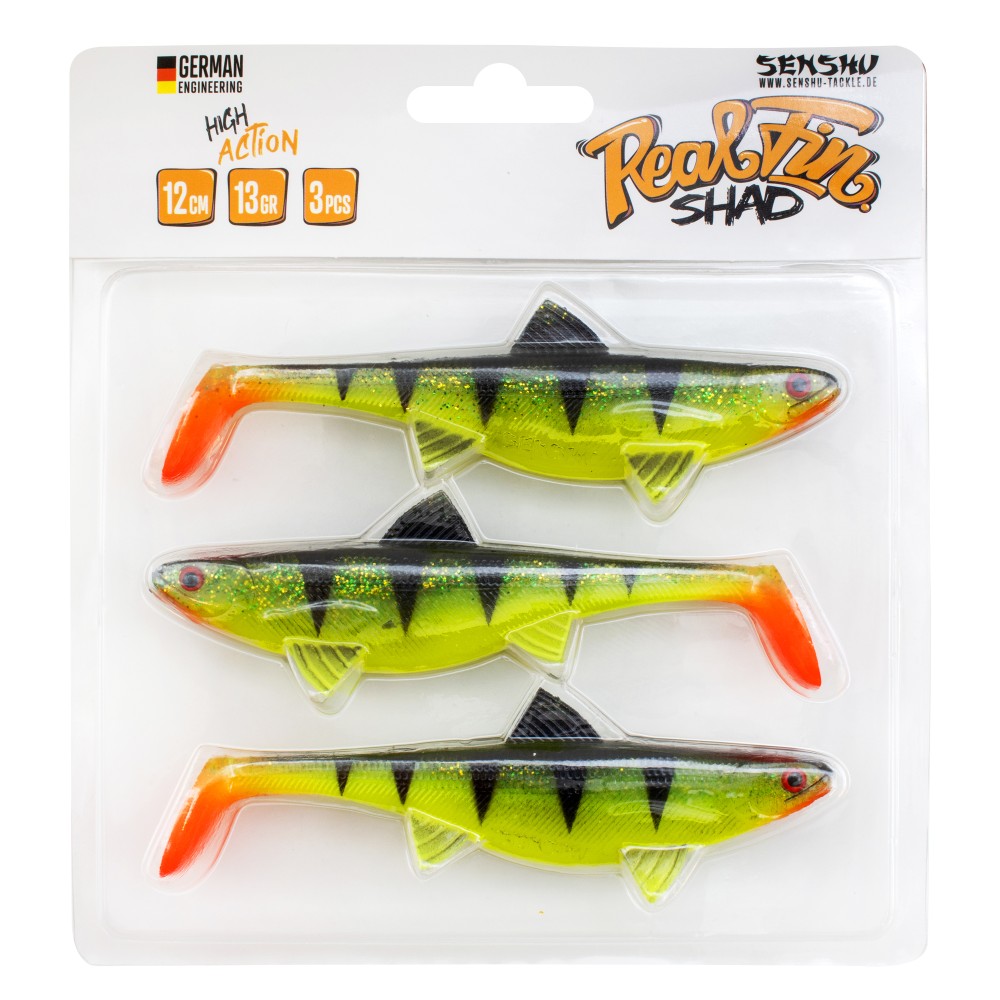 Senshu Real Fin Shad Gummifische 12cm - Shiny Tiger - 13g - 3 Stück