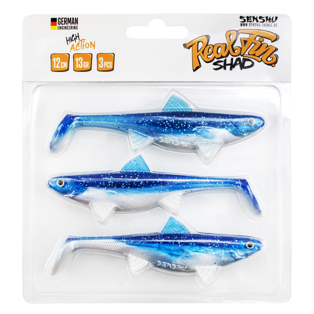 Senshu Real Fin Shad Gummifische 12cm - Flaky Blue - 13g - 3 Stück