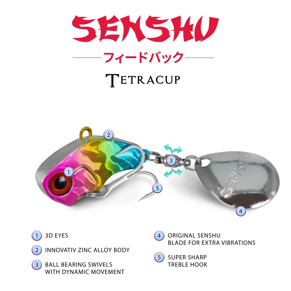 Senshu Tetracup Jig Spinner 10g - pink/gelb/blau - 65mm - Hakengröße 6