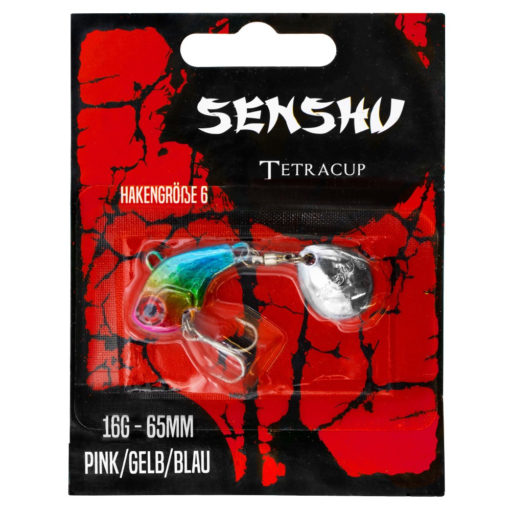 Senshu Tetracup Jig Spinner 16g - pink/gelb/blau - 65mm - Hakengröße 6