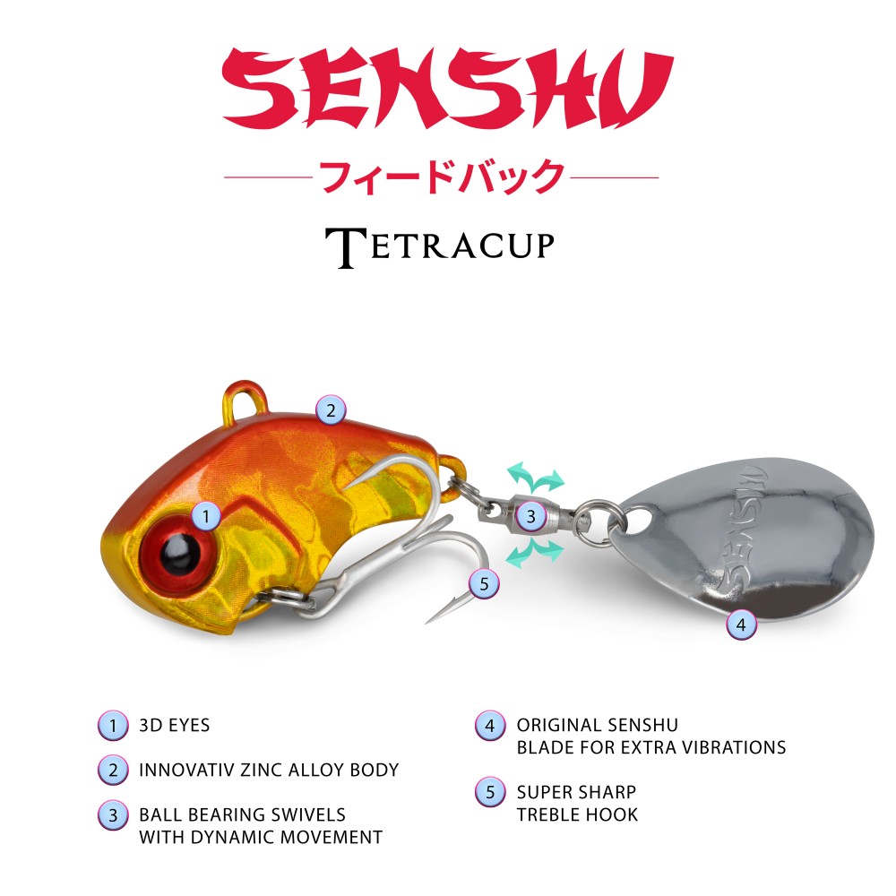 Senshu Tetracup - Jig Spinner 21g - orange/gold - 65mm - Hakengröße 6