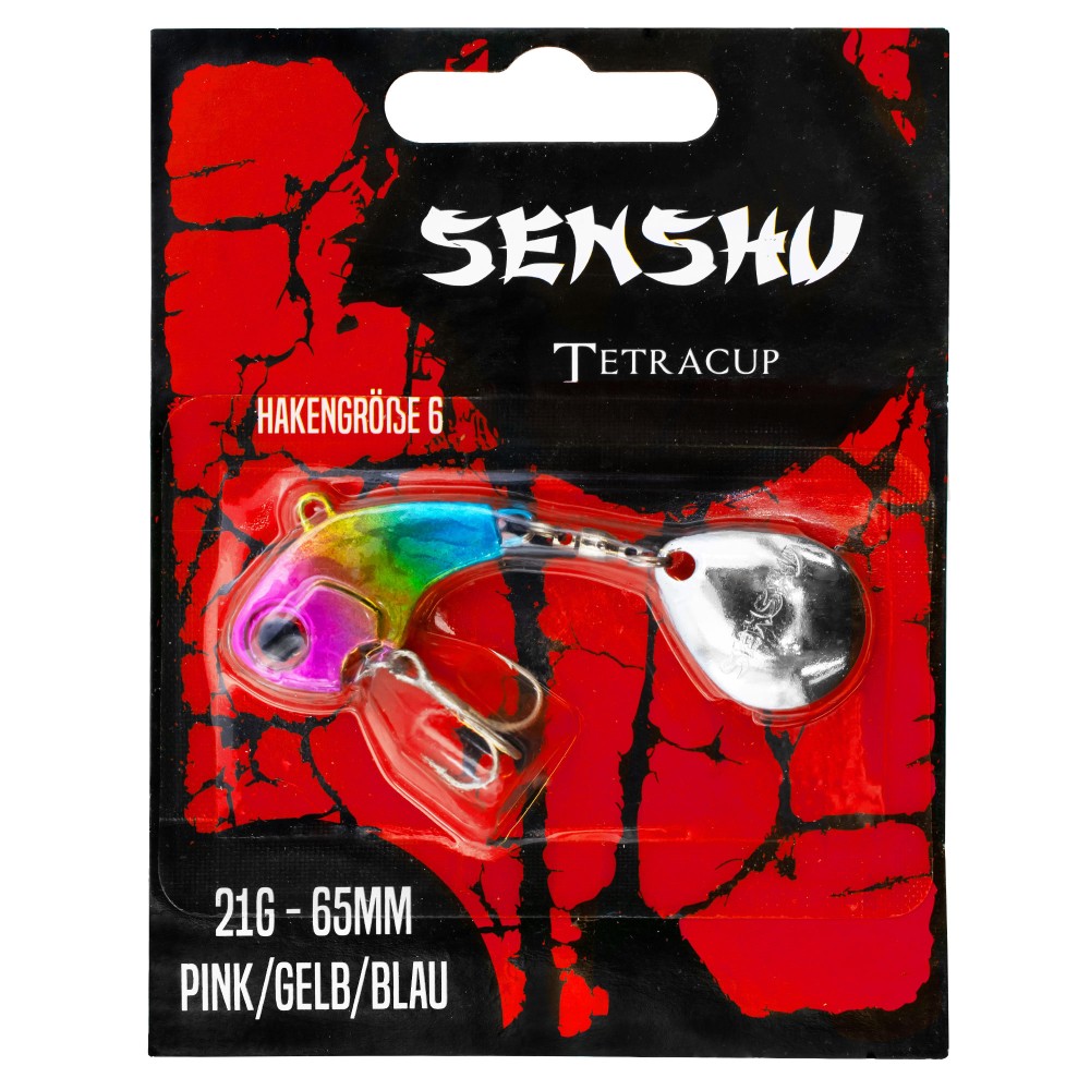 Senshu Tetracup Jig Spinner 21g - pink/gelb/blau - 65mm - Hakengröße 6