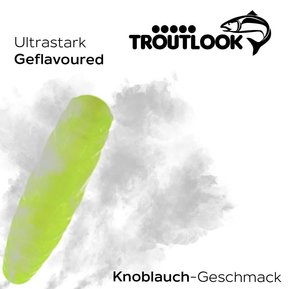 Troutlook Worma Lures - Largos Slim - Forellengummi Garlic/Knoblauch - 3,5cm - 15 Stück - Kiwi Green