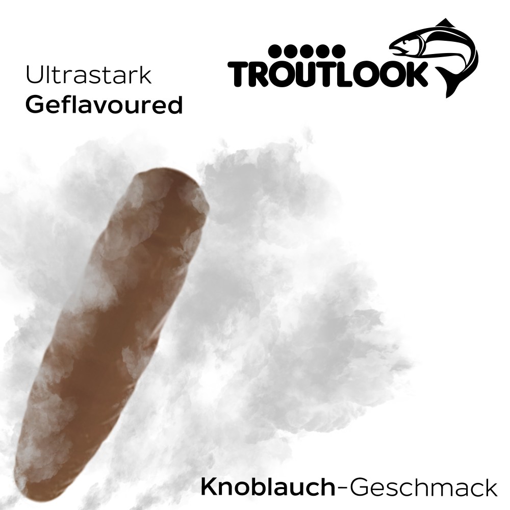 Troutlook Worma Lures - Largos Slim - Forellengummi Garlic/Knoblauch - 3,5cm - 15 Stück - Brown