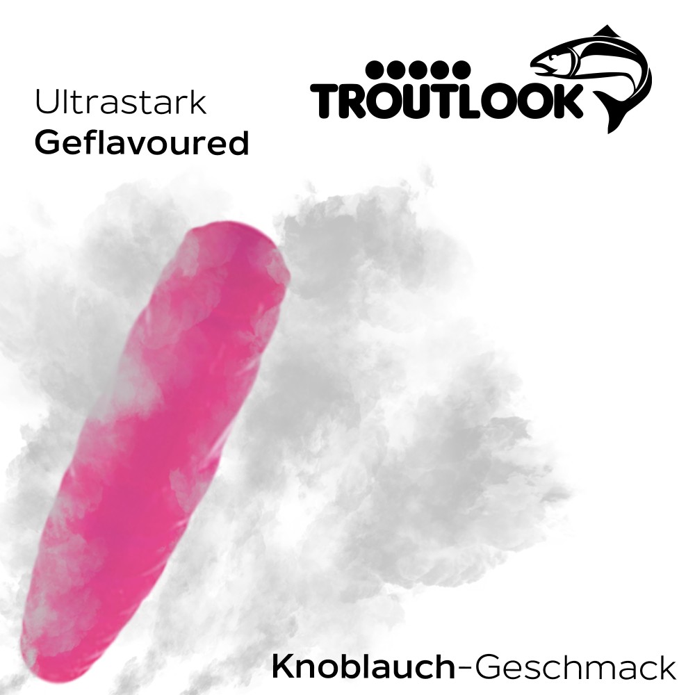 Troutlook Worma Lures - Largos Slim - Forellengummi Garlic/Knoblauch - 3,5cm - 15 Stück - Pink Spezial