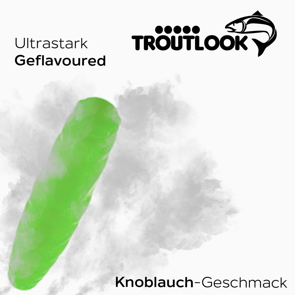 Troutlook Worma Lures - Largos Slim - Forellengummi Garlic/Knoblauch - 3,5cm - 15 Stück - Olive