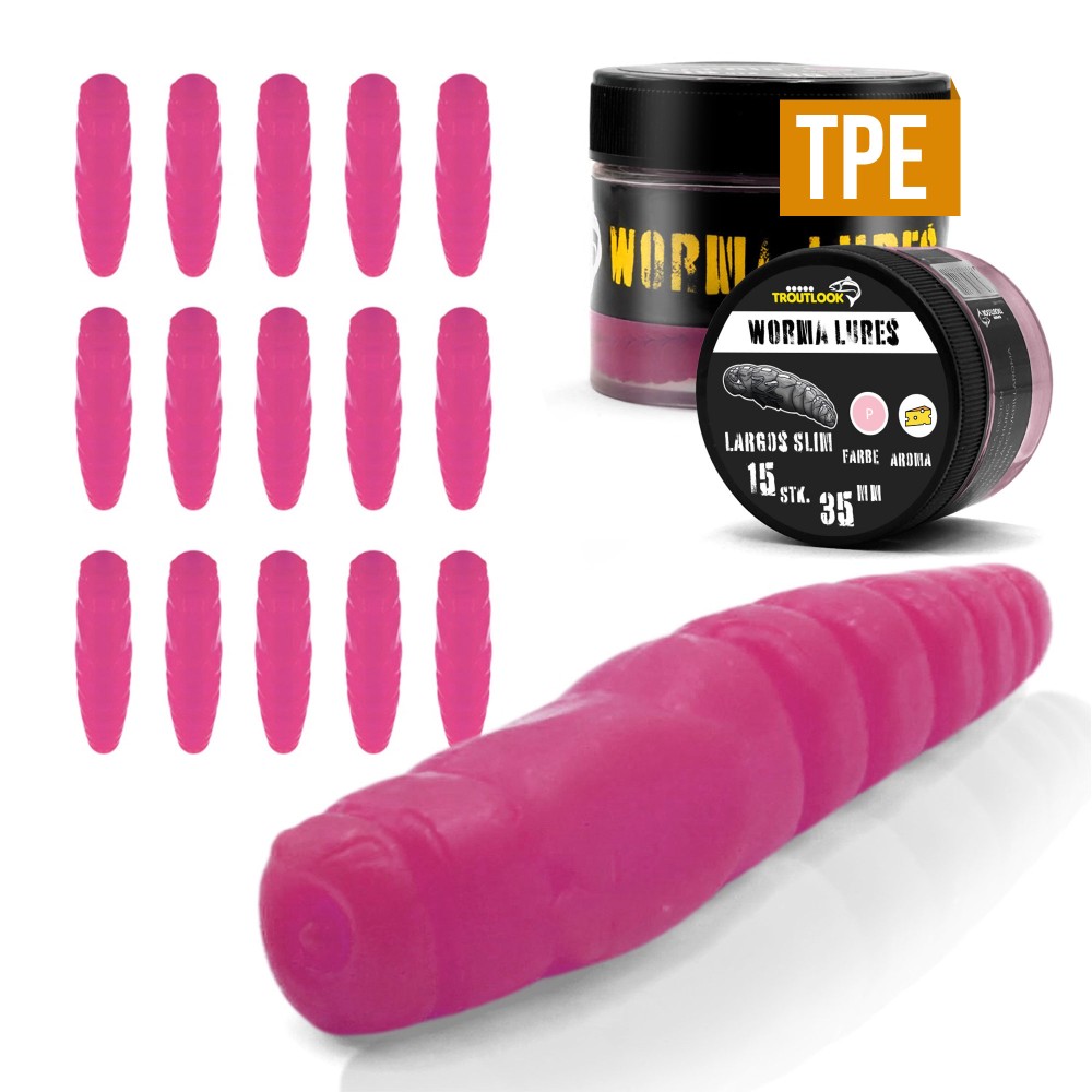 Troutlook Worma Lures - Largos Slim - Forellengummi Cheese - 3,5cm - 15 Stück - Pink Spezial
