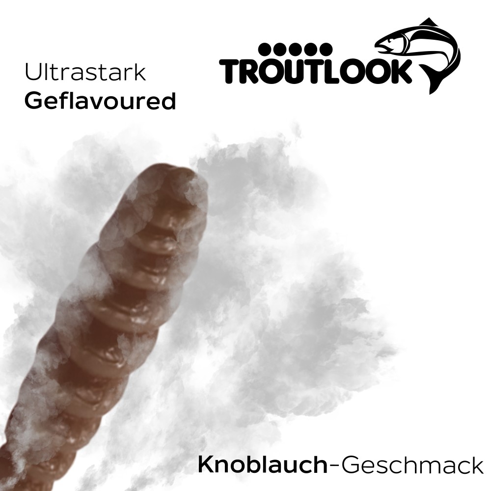 Troutlook Worma Lures - Largio - Forellengummi Garlic/Knoblauch - 3,5cm - 15 Stück - Brown