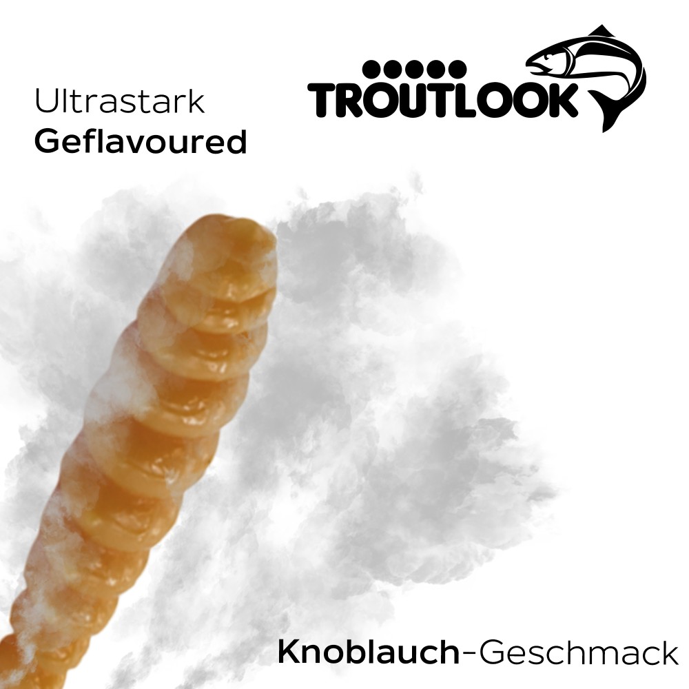 Troutlook Worma Lures - Largio - Forellengummi Garlic/Knoblauch - 3,5cm - 15 Stück - Coffee