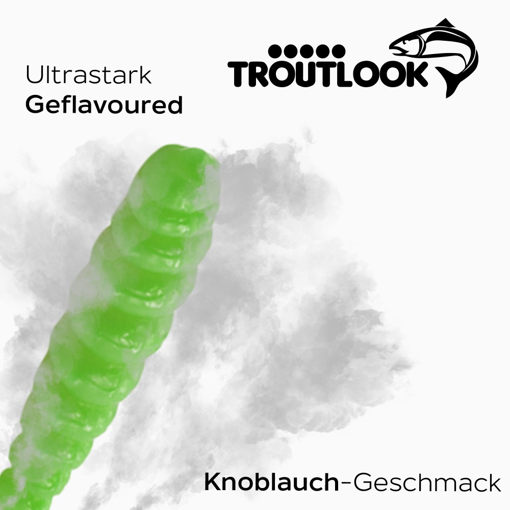 Troutlook Worma Lures - Largio - Forellengummi Garlic/Knoblauch - 3,5cm - 15 Stück - Olive
