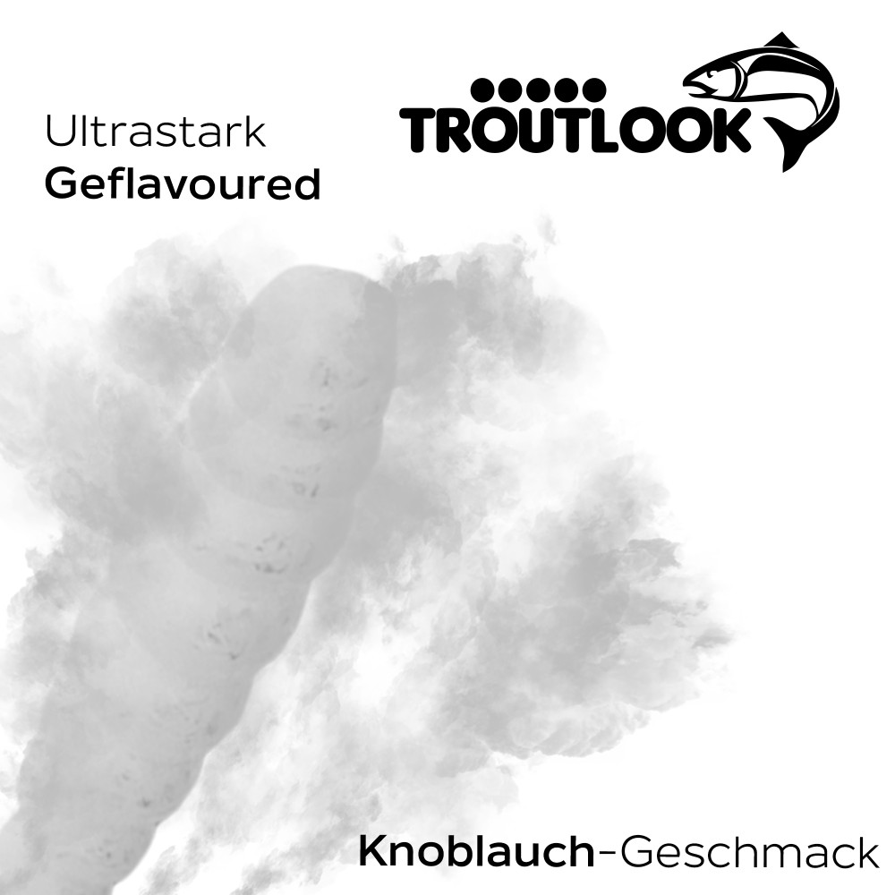 Troutlook Worma Lures - Largio - Forellengummi Garlic/Knoblauch - 3,5cm - 15 Stück - White Pearl