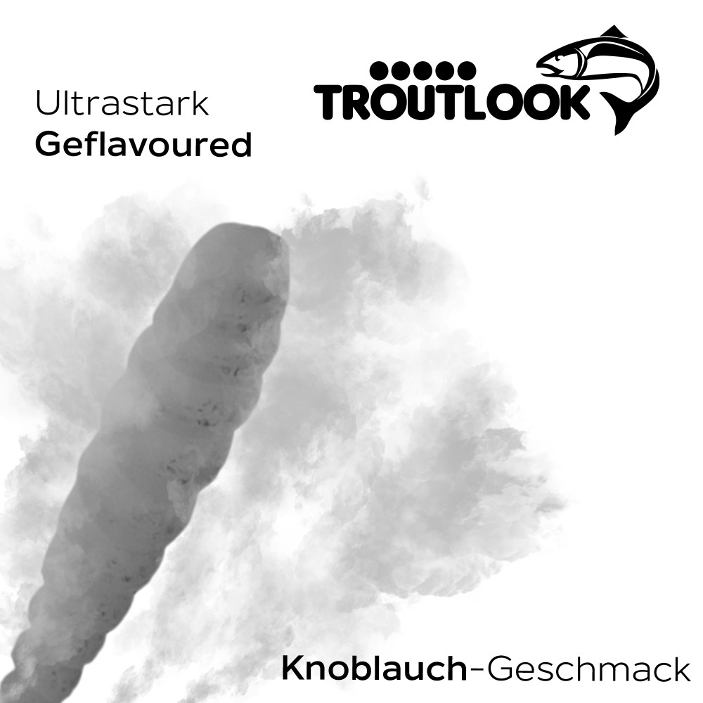 Troutlook Worma Lures - Largio - Forellengummi Garlic/Knoblauch - 3,5cm - 15 Stück - Black