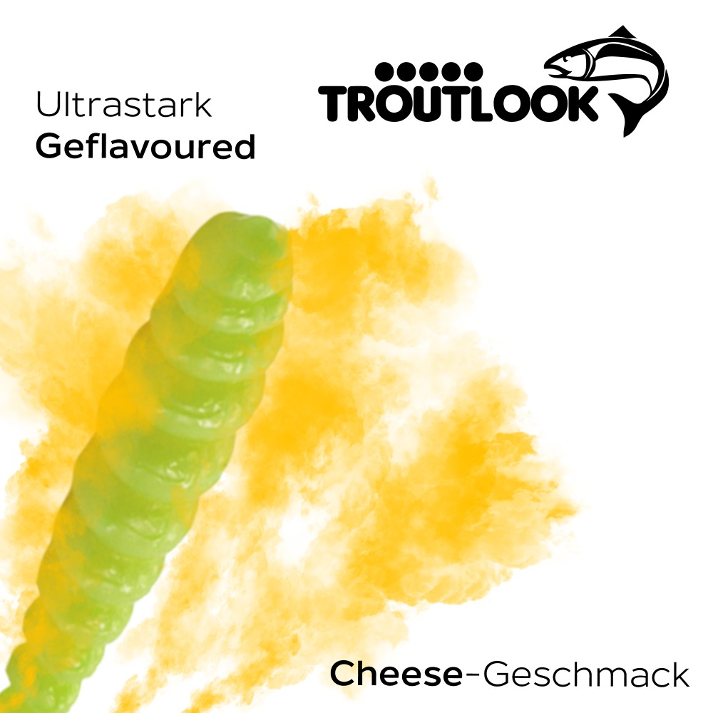 Troutlook Worma Lures - Largio - Forellengummi Cheese - 3,5cm - 15 Stück - Kiwi Green