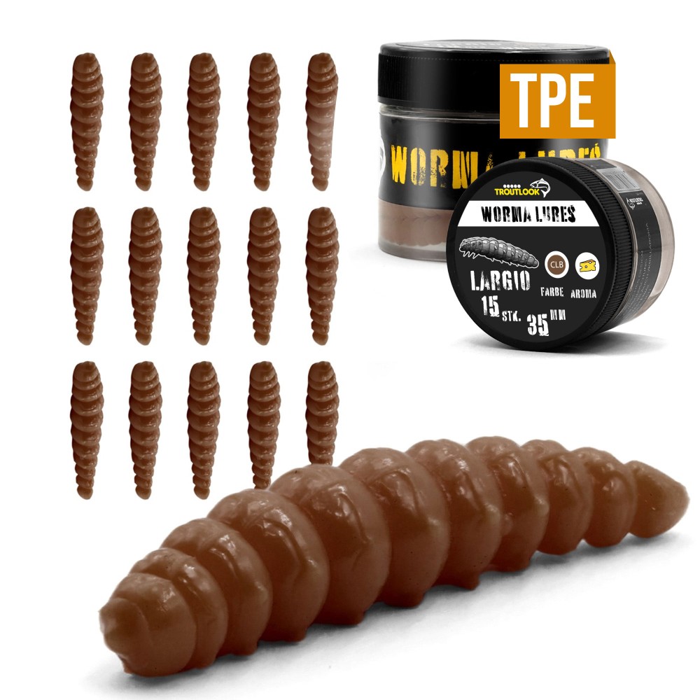 Troutlook Worma Lures - Largio - Forellengummi Cheese - 3,5cm - 15 Stück - Brown