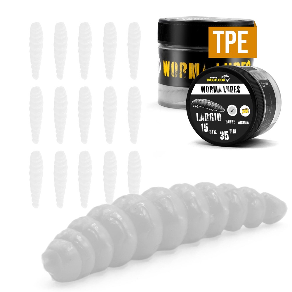 Troutlook Worma Lures - Largio - Forellengummi Cheese - 3,5cm - 15 Stück - White Pearl