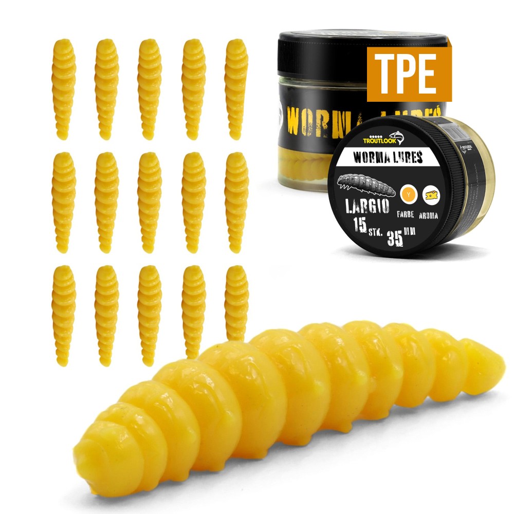 Troutlook Worma Lures - Largio - Forellengummi Cheese - 3,5cm - 15 Stück - Pure Yellow