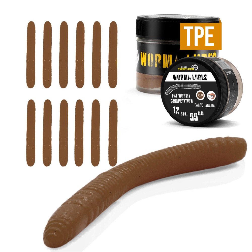 Troutlook Worma Lures - Fat Wormy Competition - Forellengummi Krill - 5,5cm - 12 Stück - Brown