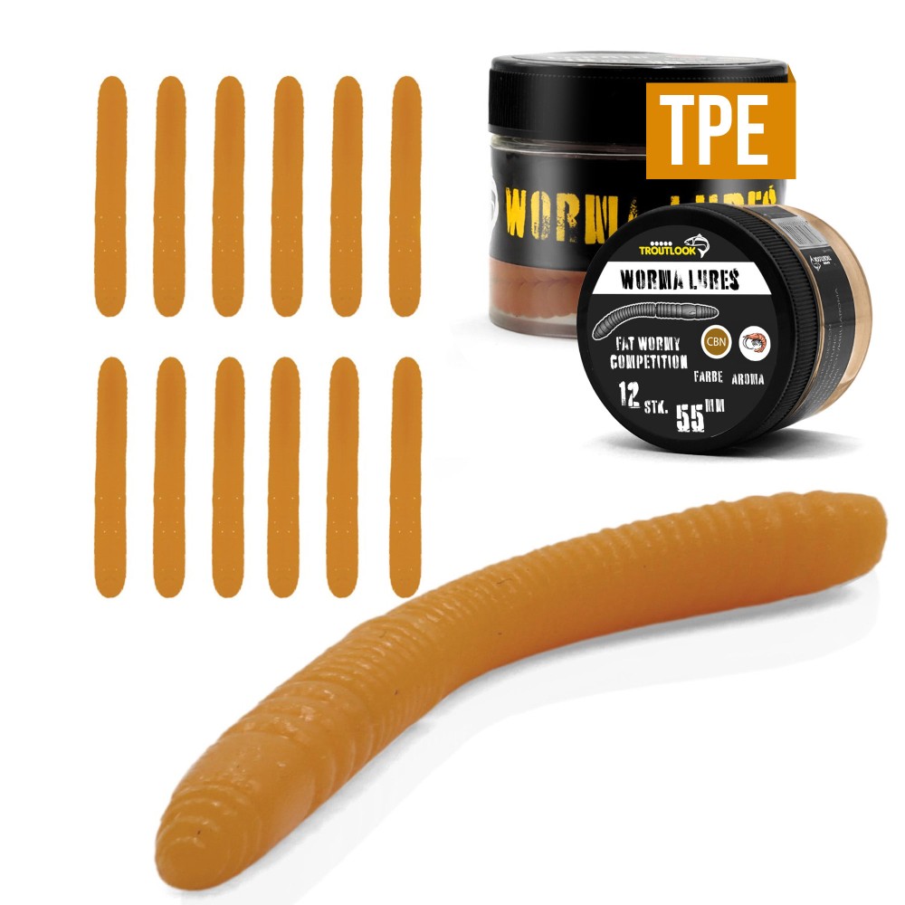 Troutlook Worma Lures - Fat Wormy Competition - Forellengummi Krill - 5,5cm - 12 Stück - Coffee