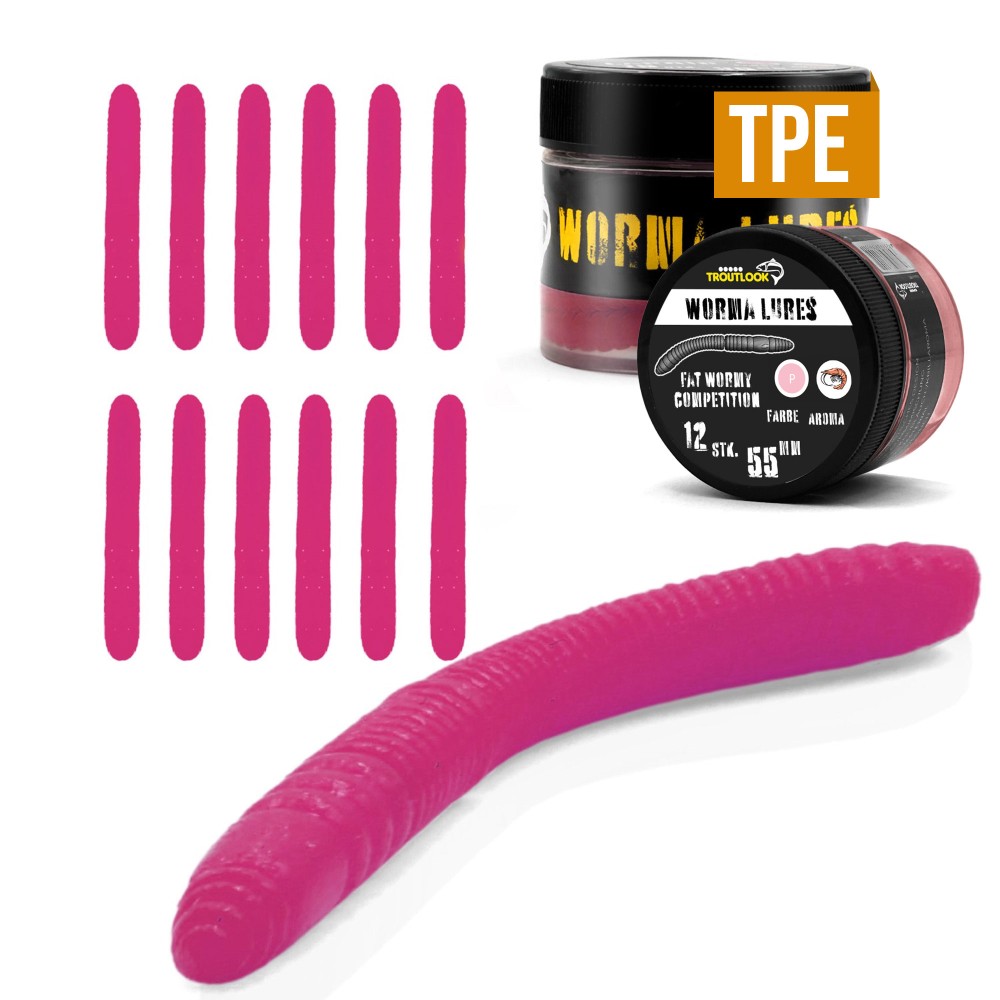 Troutlook Worma Lures - Fat Wormy Competition - Forellengummi Krill - 5,5cm - 12 Stück - Pink Spezial