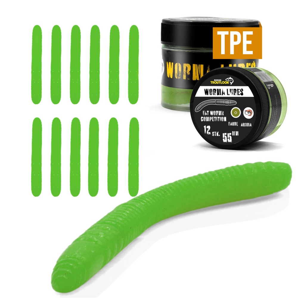Troutlook Worma Lures - Fat Wormy Competition - Forellengummi Krill - 5,5cm - 12 Stück - Olive