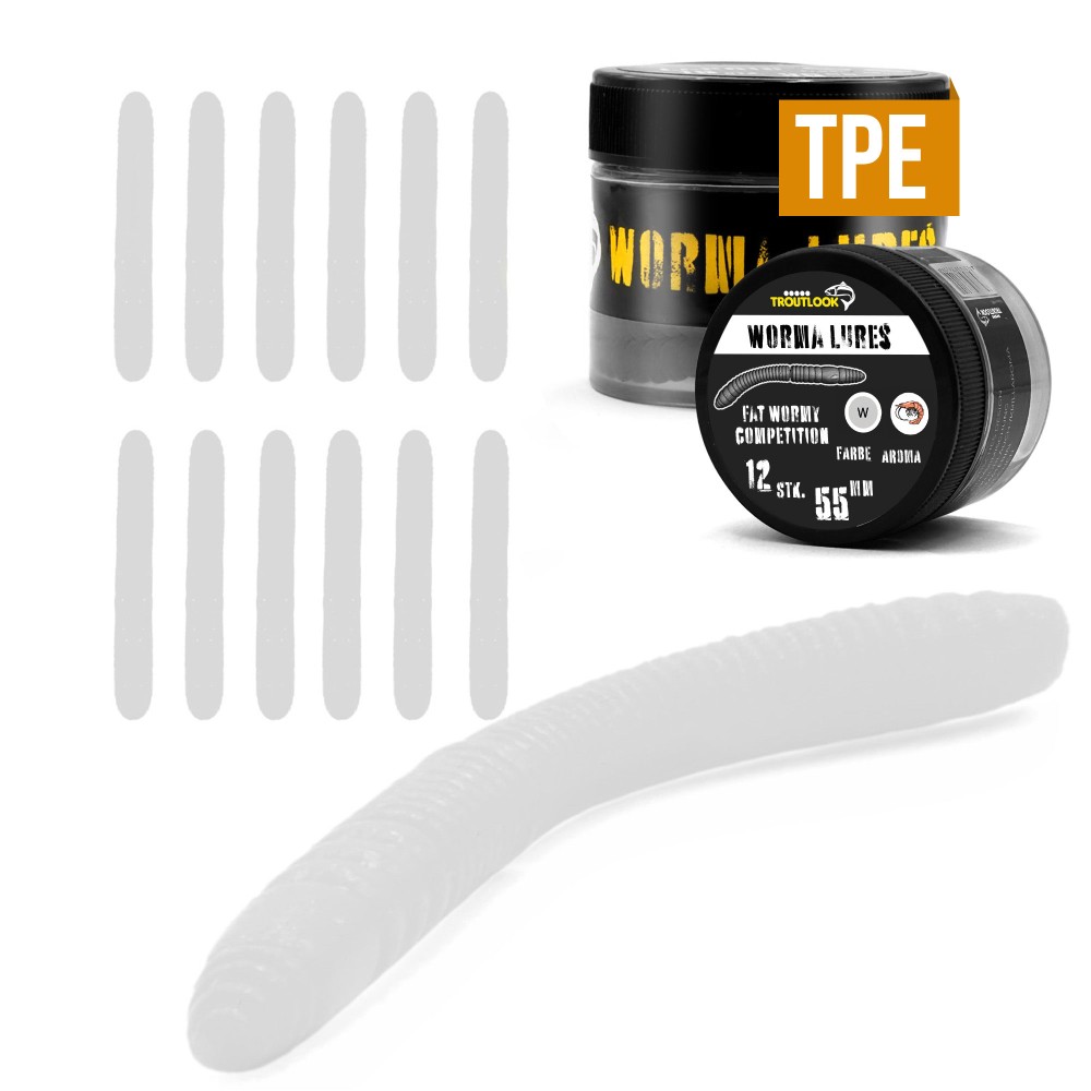 Troutlook Worma Lures - Fat Wormy Competition - Forellengummi Krill - 5,5cm - 12 Stück - White Pearl