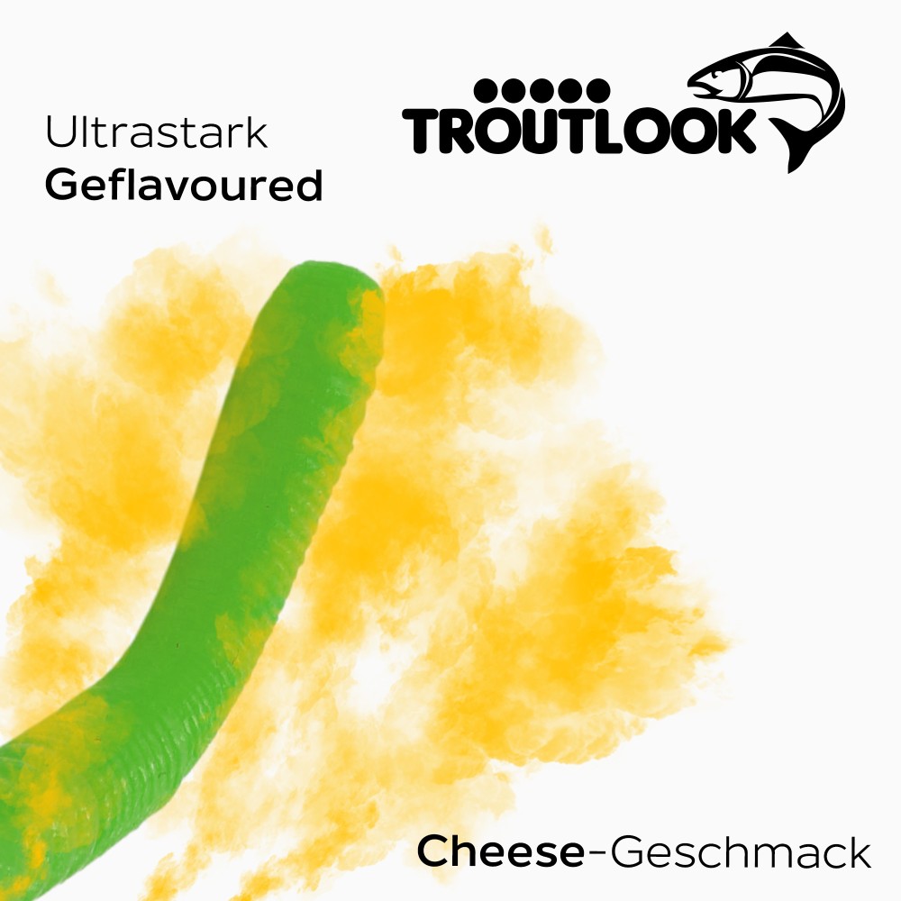 Troutlook Worma Lures - Fat Wormy Competition - Forellengummi Cheese - 5,5cm - 12 Stück - Olive