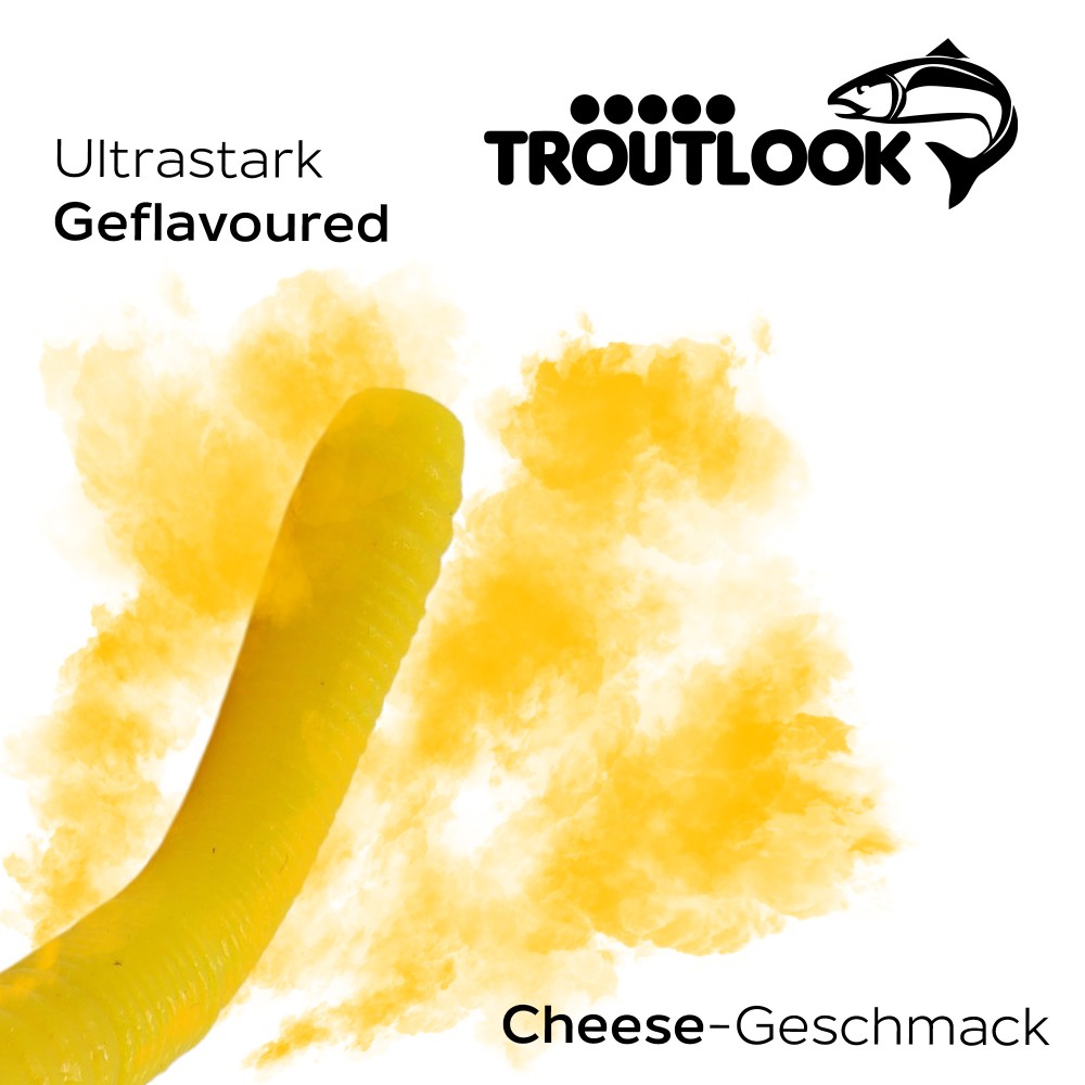 Troutlook Worma Lures - Fat Wormy Competition - Forellengummi Cheese - 5,5cm - 12 Stück - Pure Yellow