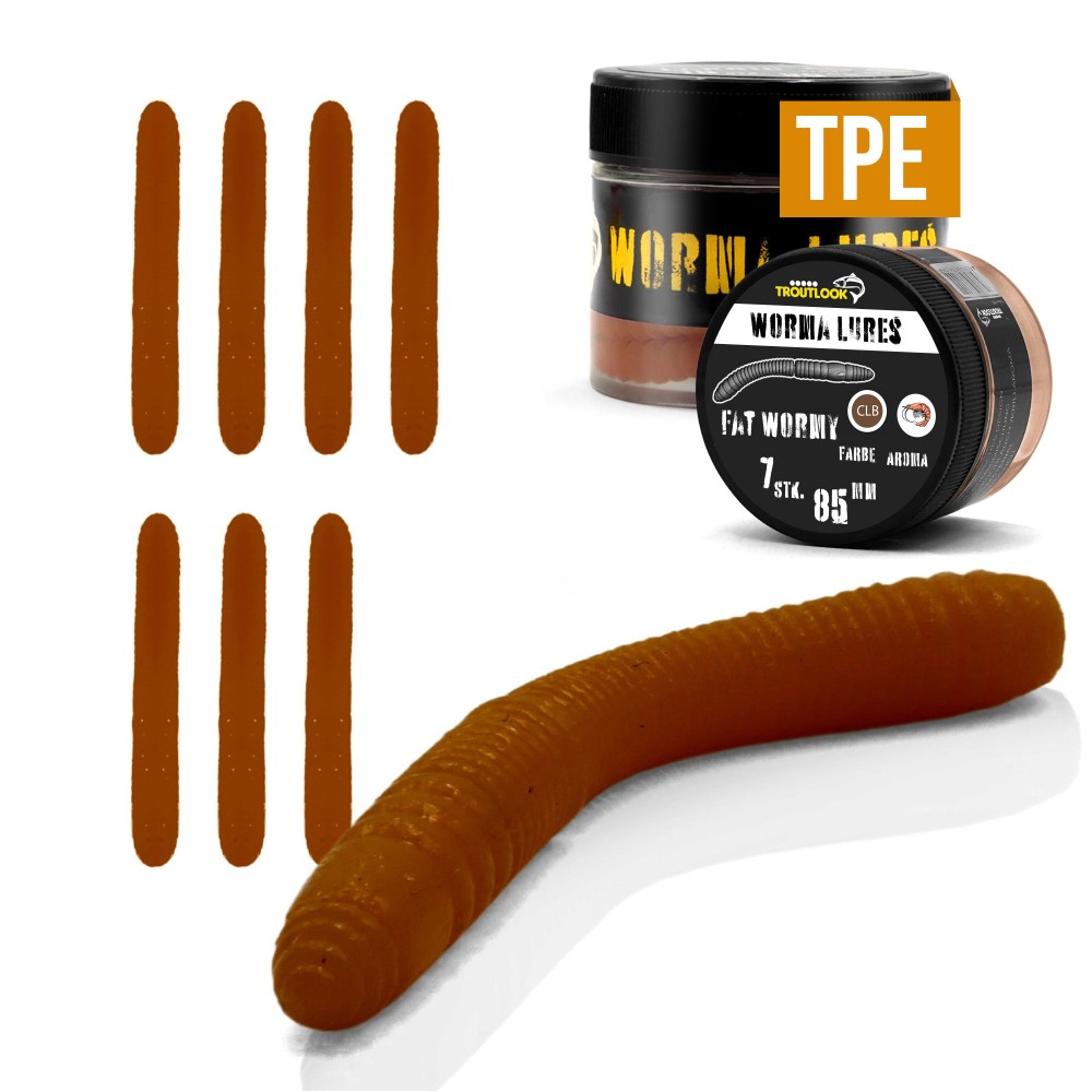 Troutlook Worma Lures - Fat Wormy - Forellengummi Krill - 8,5cm - 7 Stück - Brown