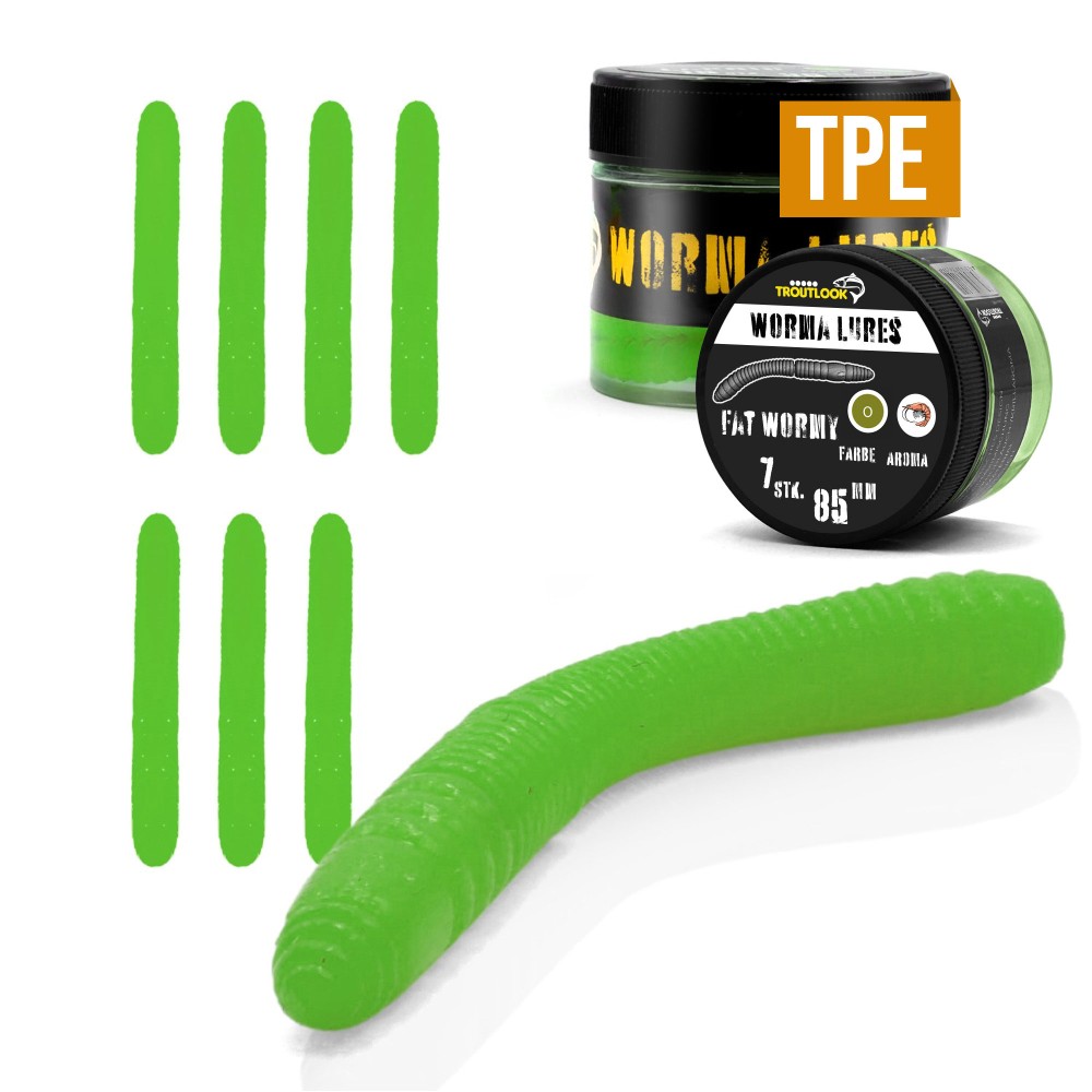 Troutlook Worma Lures - Fat Wormy - Forellengummi Krill - 8,5cm - 7 Stück - Olive
