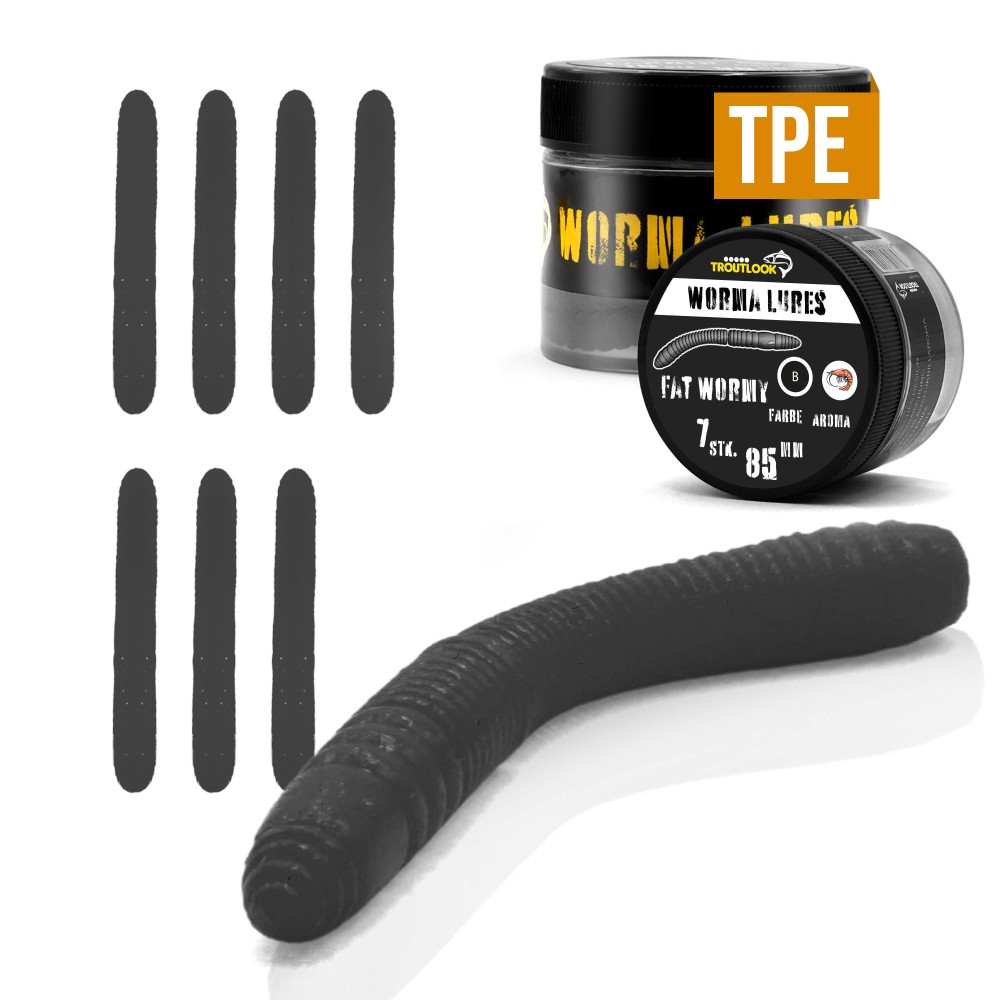 Troutlook Worma Lures - Fat Wormy - Forellengummi Krill - 8,5cm - 7 Stück - Black