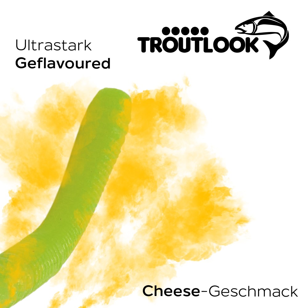 Troutlook Worma Lures - Fat Wormy - Forellengummi Cheese - 8,5cm - 7 Stück - Kiwi Green