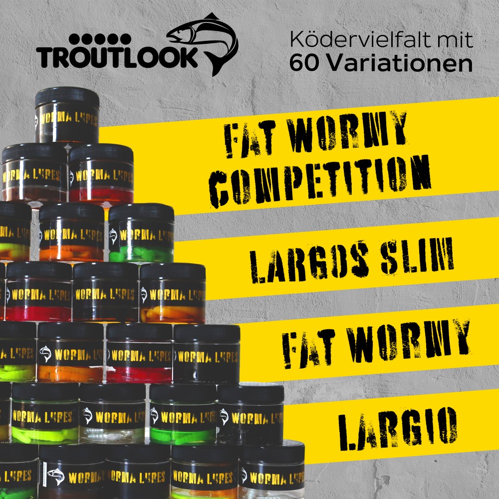 Troutlook Worma Lures - Fat Wormy - Forellengummi Cheese - 8,5cm - 7 Stück - Coffee