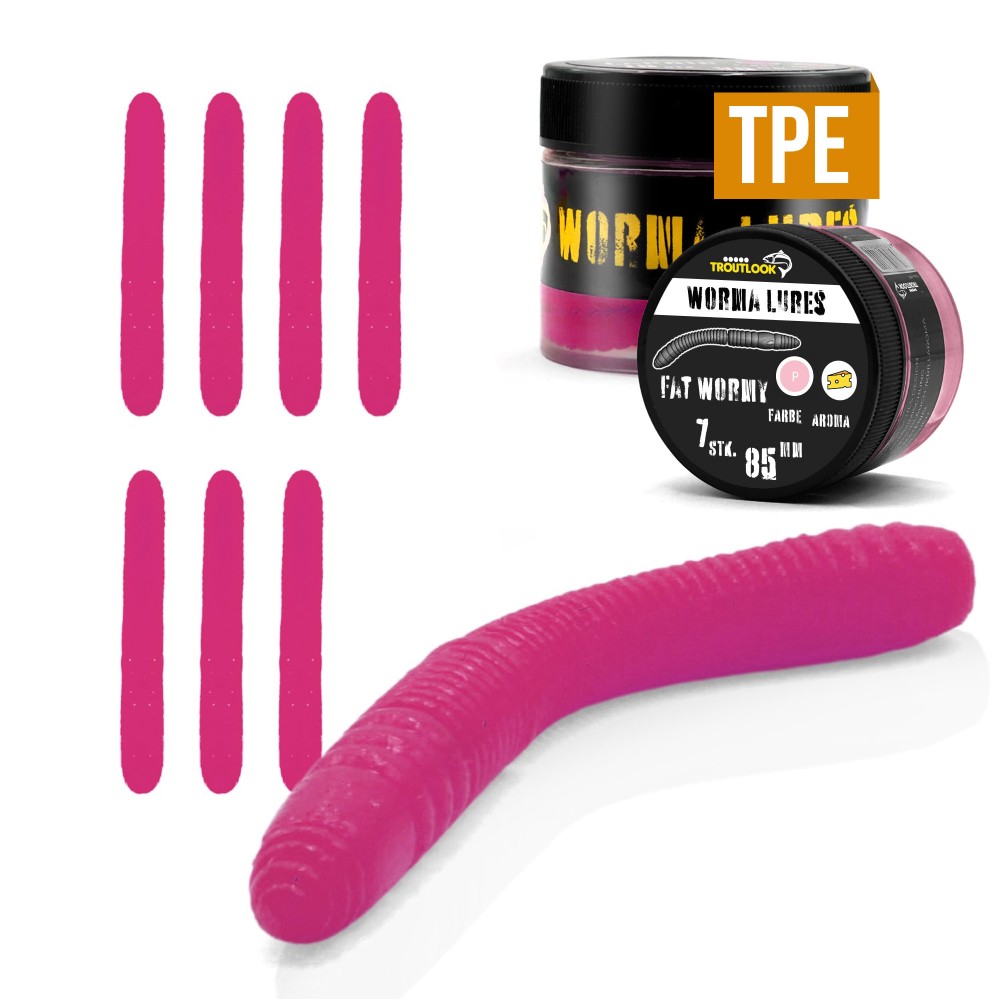 Troutlook Worma Lures - Fat Wormy - Forellengummi Cheese - 8,5cm - 7 Stück - Pink Spezial