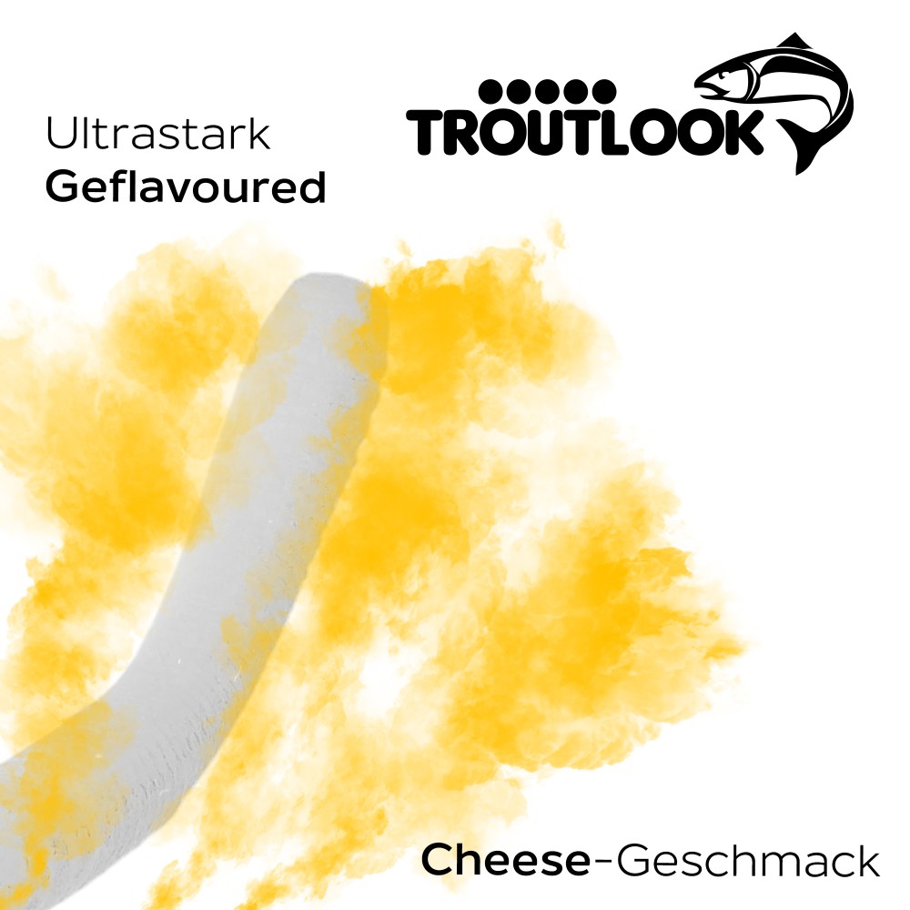Troutlook Worma Lures - Fat Wormy - Forellengummi Cheese - 8,5cm - 7 Stück - White Pearl