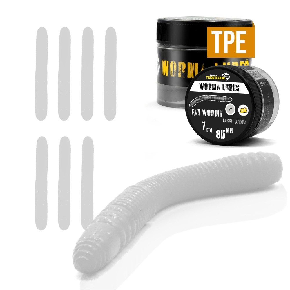 Troutlook Worma Lures - Fat Wormy - Forellengummi Cheese - 8,5cm - 7 Stück - White Pearl