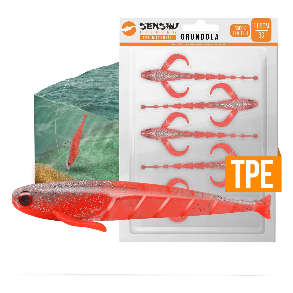 Senshu Grundola - Gummifisch Shock Feather - 11,5cm - 6 g- 5 Stück