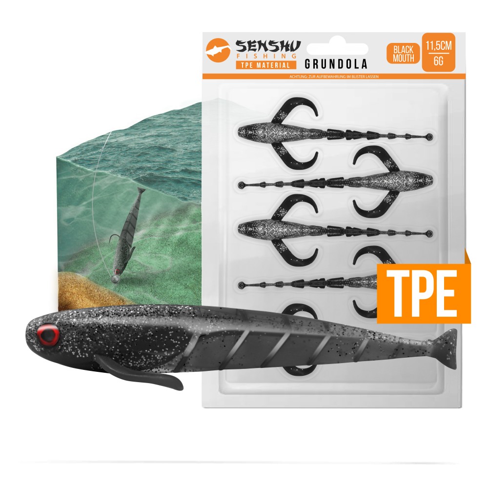 Senshu Grundola - Gummifisch Black Mouth - 11,5cm - 6 g- 5 Stück
