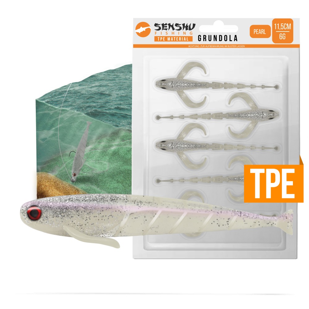 Senshu Grundola - Gummifisch Pearl - 11,5cm - 6 g- 5 Stück